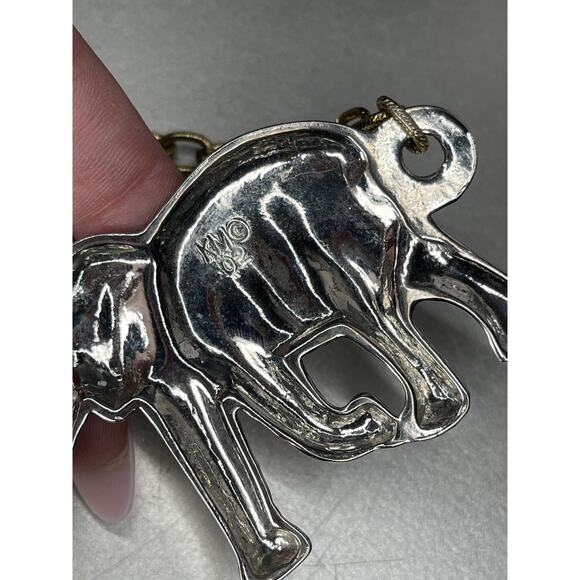 Vintage Elephant Statement Necklace Gold Silver Signed & Mini Elephant Charm - Picture 3 of 4